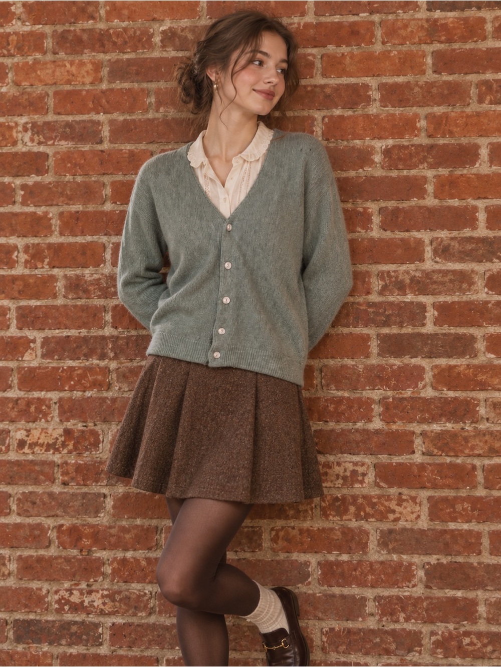 Vintage JC Penny Soft V-Neck Sage Green Button Front Cardigan Grandpa Sweater